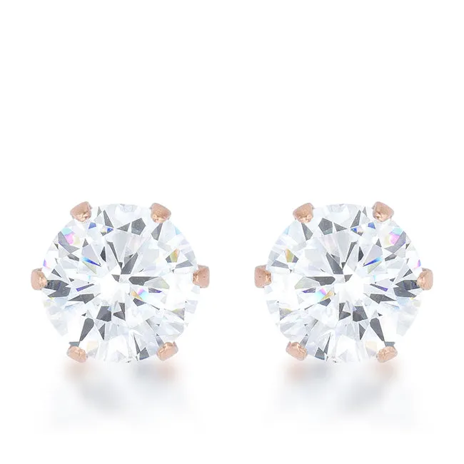 LOVCIA Elegant 3.4ct CZ Rose Gold Prong-Set Stud Earrings