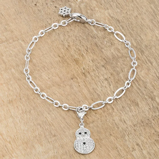 LOVCIA Festive Snowman Charm Bracelet with Sparkling CZ Accents
