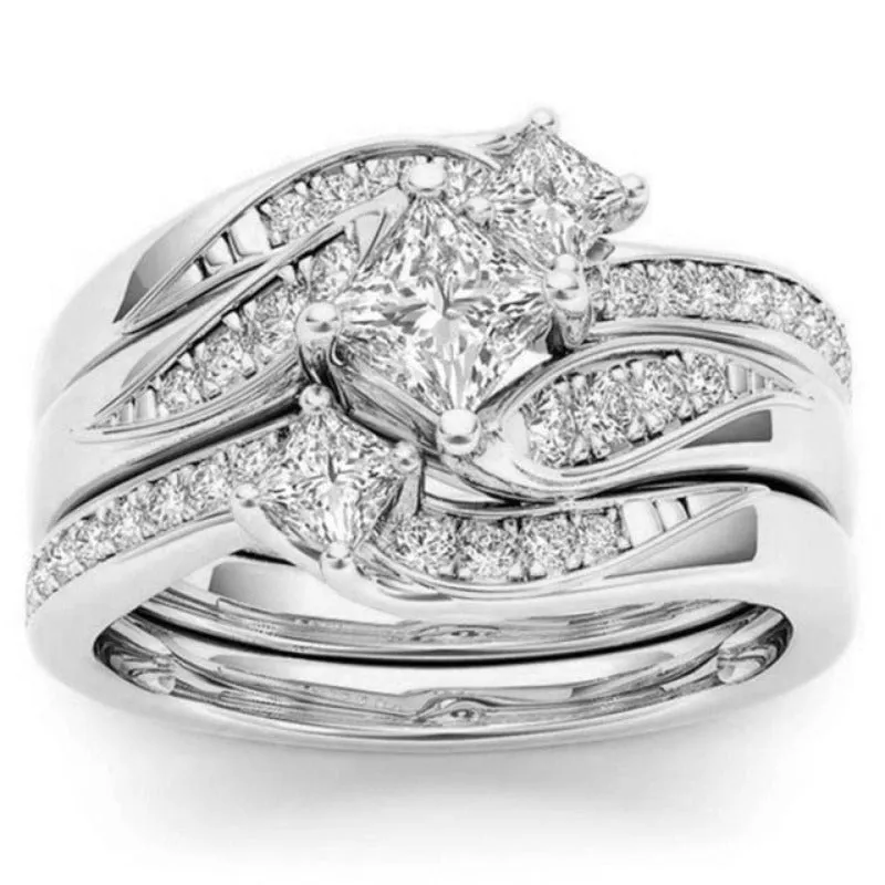 Luxury 14K Engagement Ring Set Zircon Yellow Gold for Women Jewelry