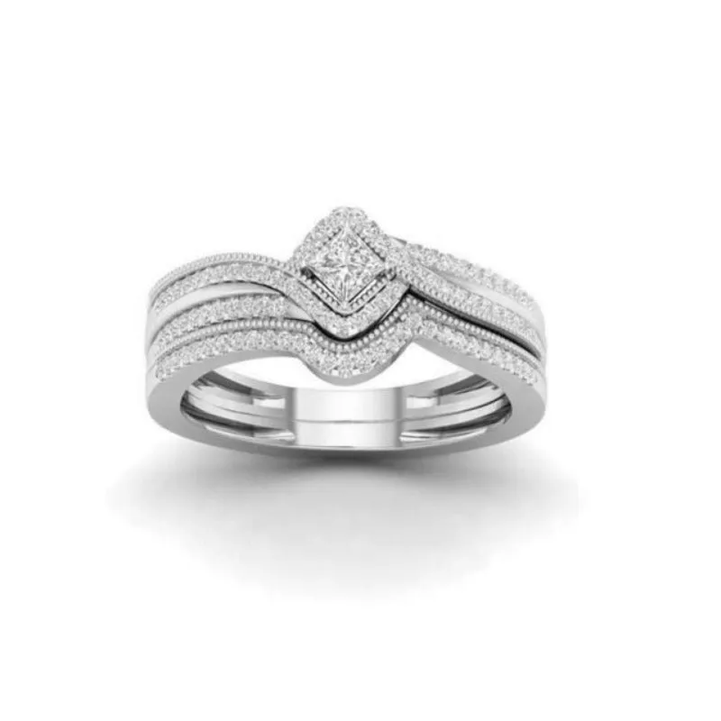 Luxury 14K Engagement Ring Set Zircon Yellow Gold for Women Jewelry