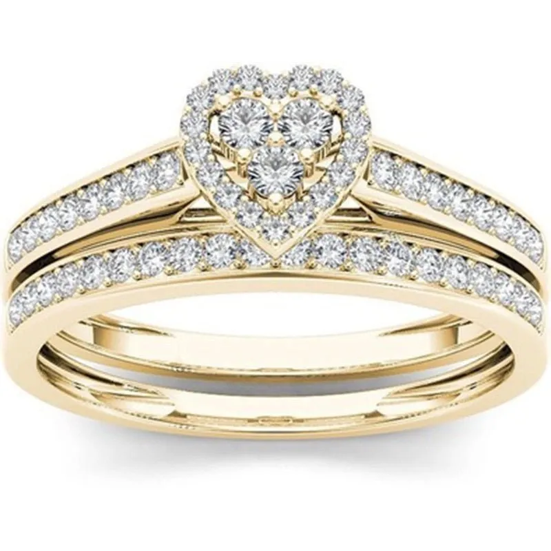 Luxury 14K Engagement Ring Set Zircon Yellow Gold for Women Jewelry