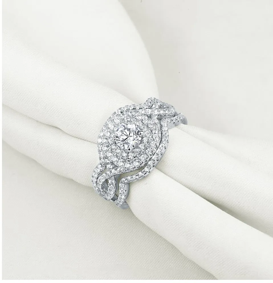 Luxury 2.1 Ct CZ Wedding Sterling Silver Rings Jewelry