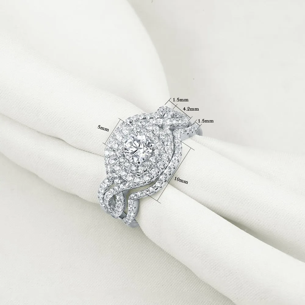 Luxury 2.1 Ct CZ Wedding Sterling Silver Rings Jewelry