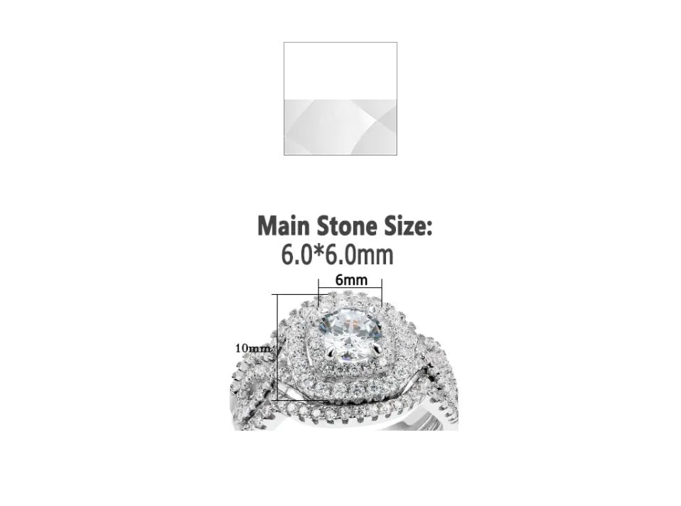 Luxury 2.1 Ct CZ Wedding Sterling Silver Rings Jewelry