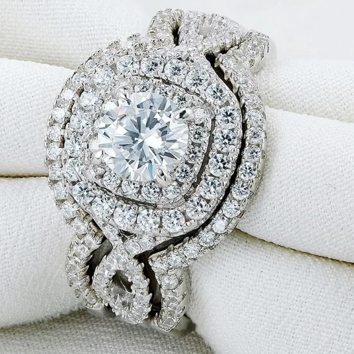Luxury 2.1 Ct CZ Wedding Sterling Silver Rings Jewelry