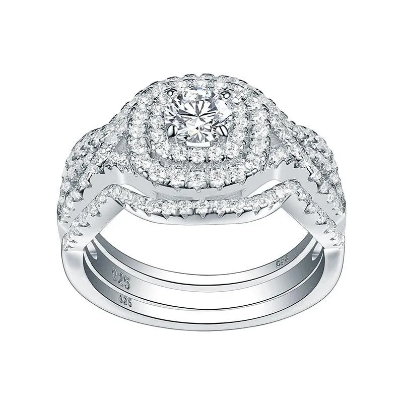Luxury 2.1 Ct CZ Wedding Sterling Silver Rings Jewelry