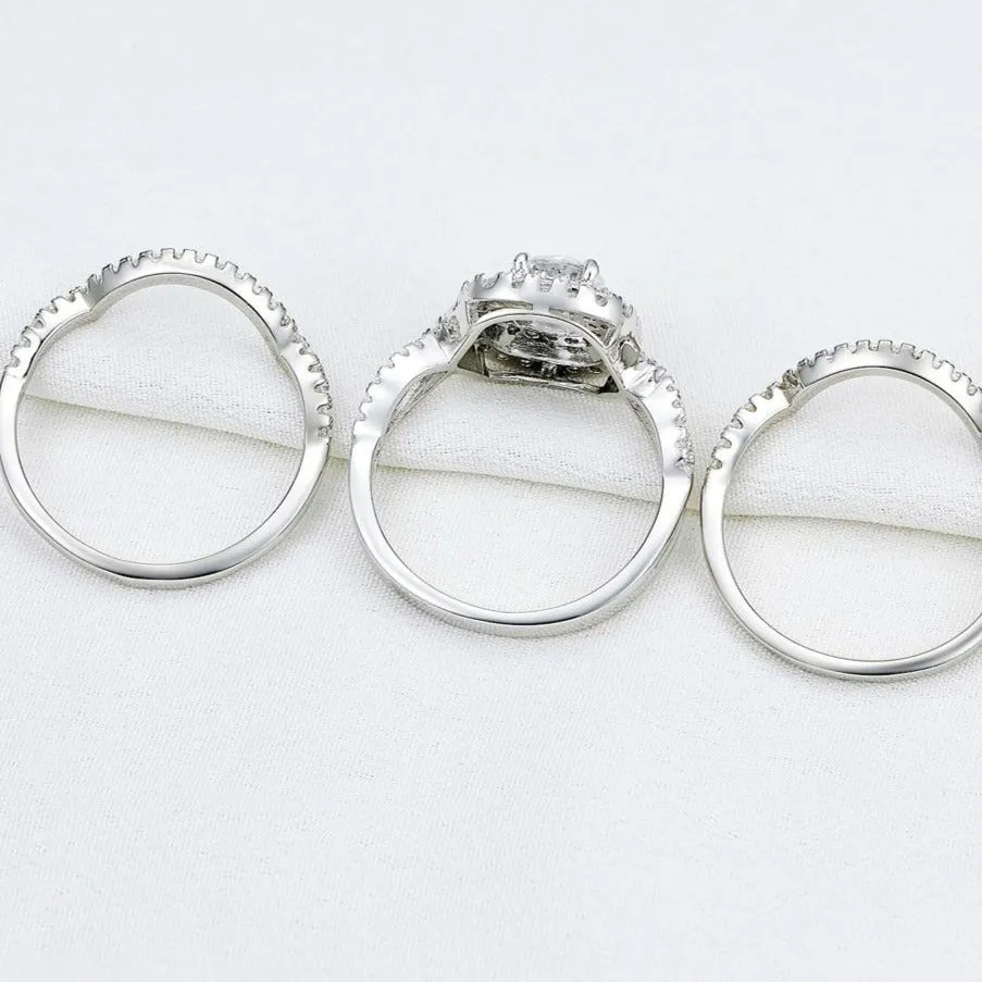 Luxury 2.1 Ct CZ Wedding Sterling Silver Rings Jewelry