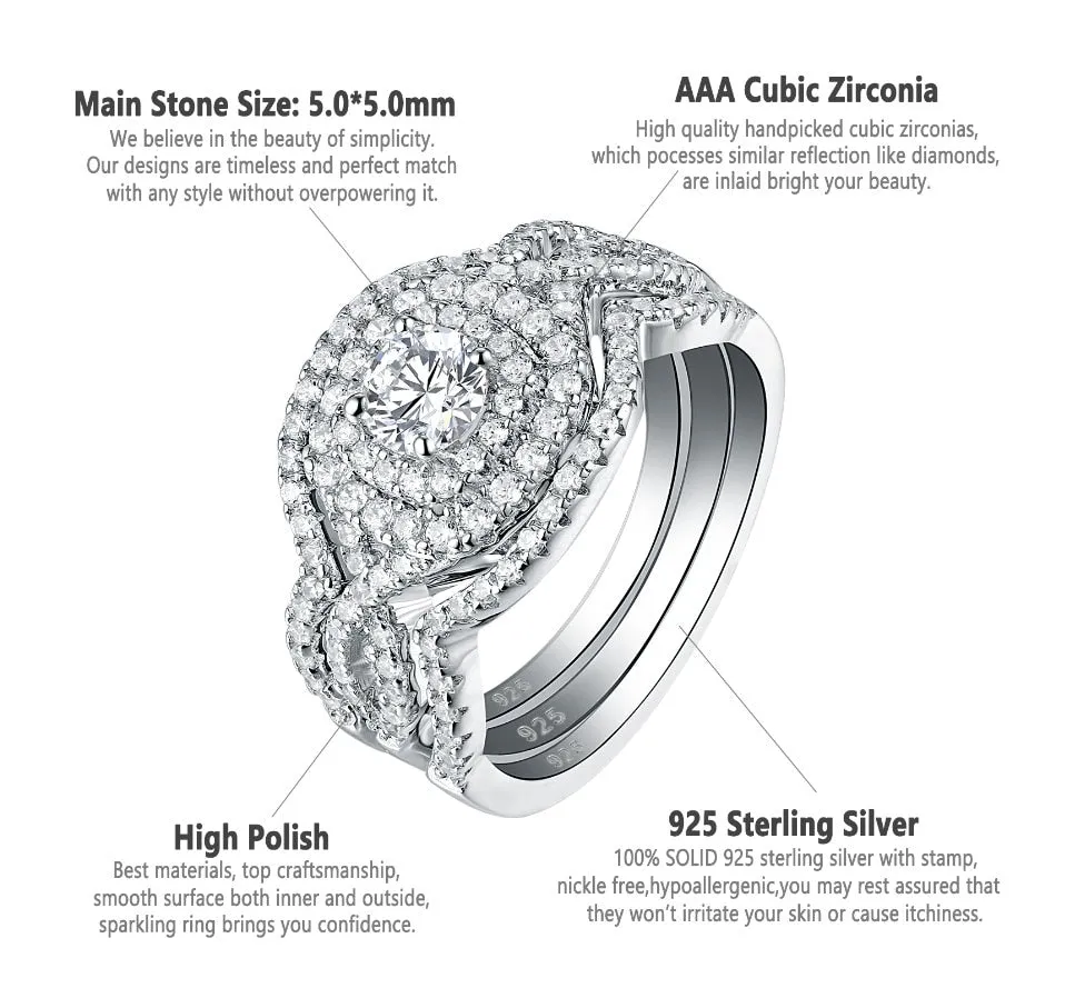 Luxury 2.1 Ct CZ Wedding Sterling Silver Rings Jewelry
