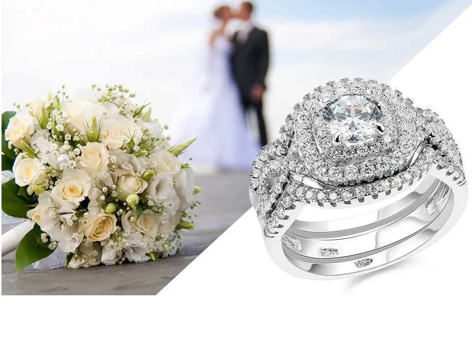 Luxury 2.1 Ct CZ Wedding Sterling Silver Rings Jewelry