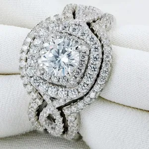 Luxury 2.1 Ct CZ Wedding Sterling Silver Rings Jewelry