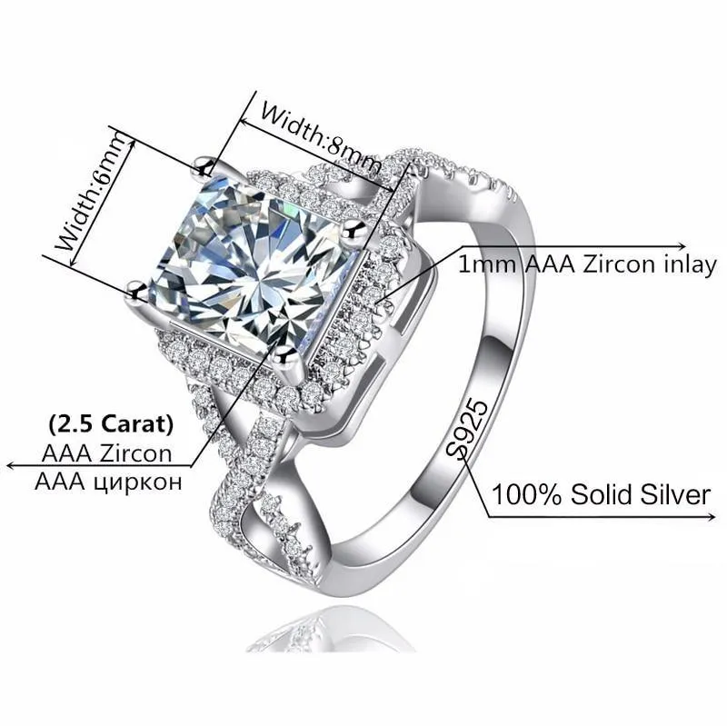 Luxury 2.5ct Silver AAA  Quality Cz Diamond Ring