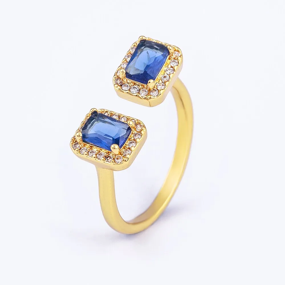 Luxury Blue Red Zircon Open Adjustable Rings