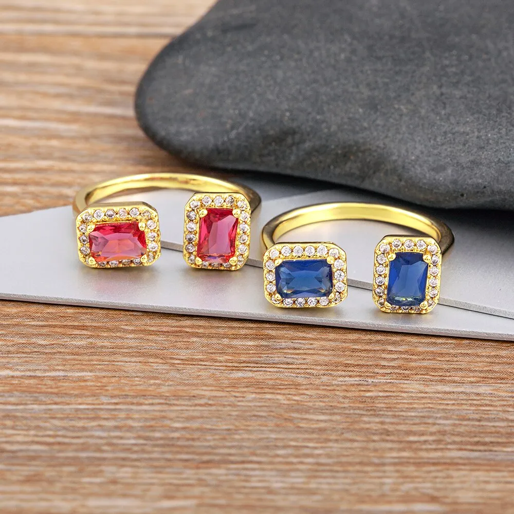 Luxury Blue Red Zircon Open Adjustable Rings