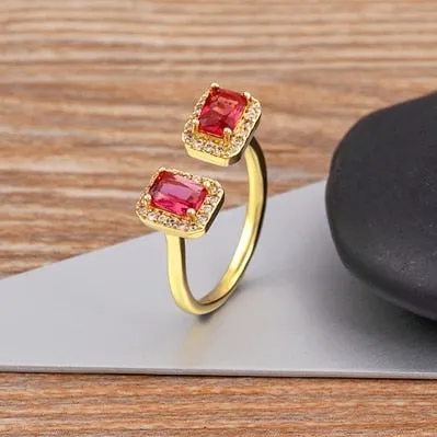 Luxury Blue Red Zircon Open Adjustable Rings