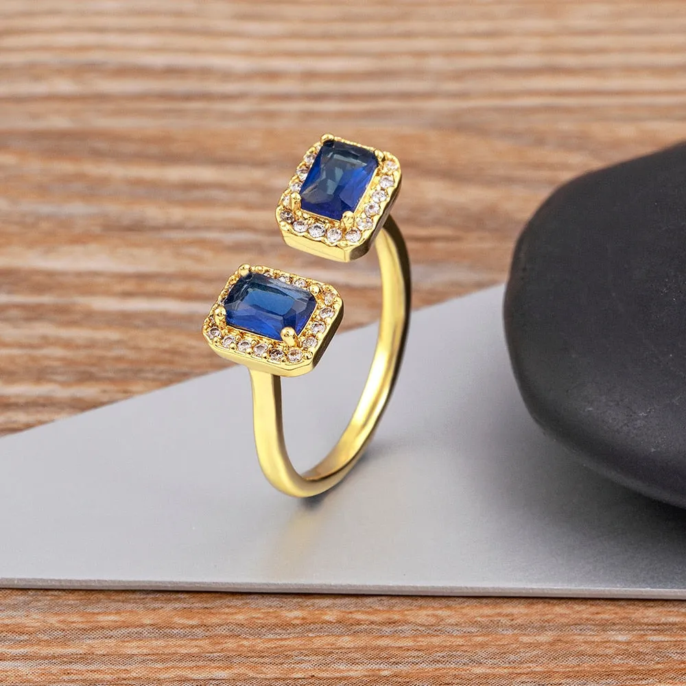 Luxury Blue Red Zircon Open Adjustable Rings