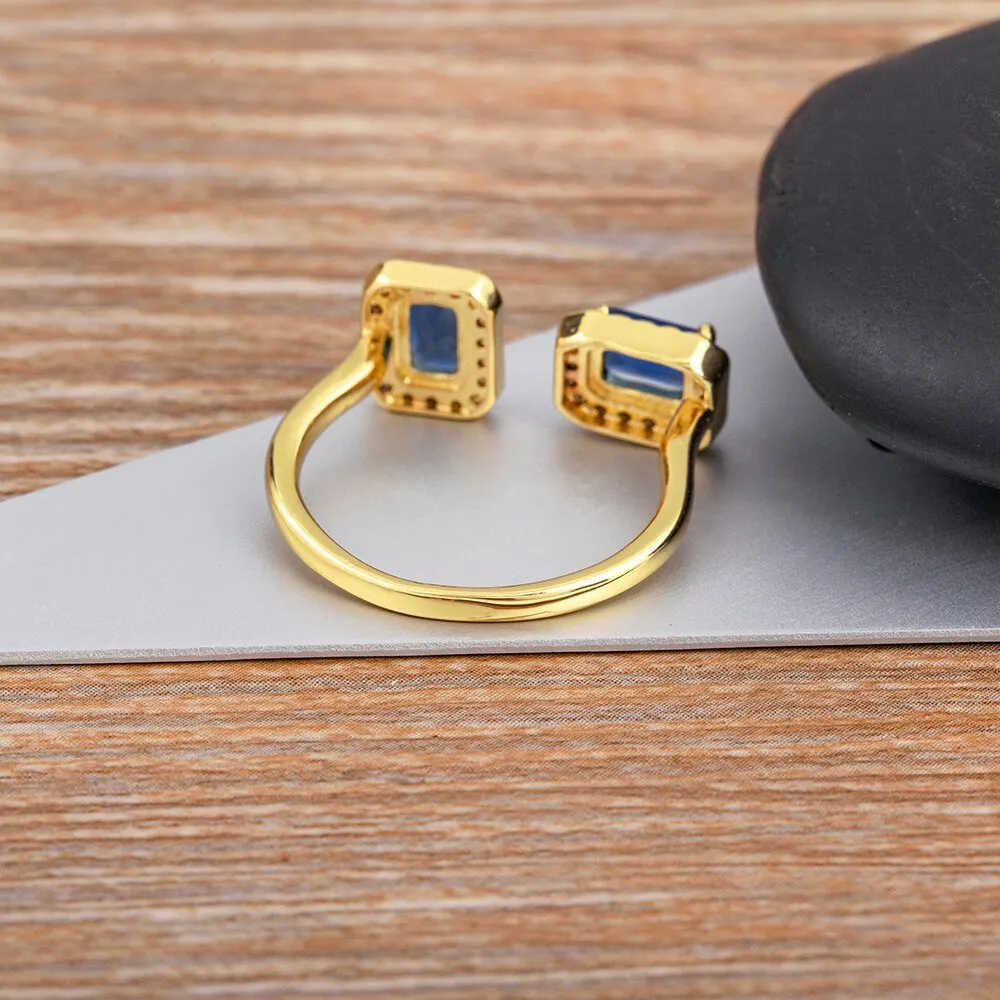 Luxury Blue Red Zircon Open Adjustable Rings