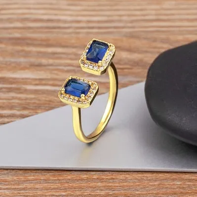 Luxury Blue Red Zircon Open Adjustable Rings