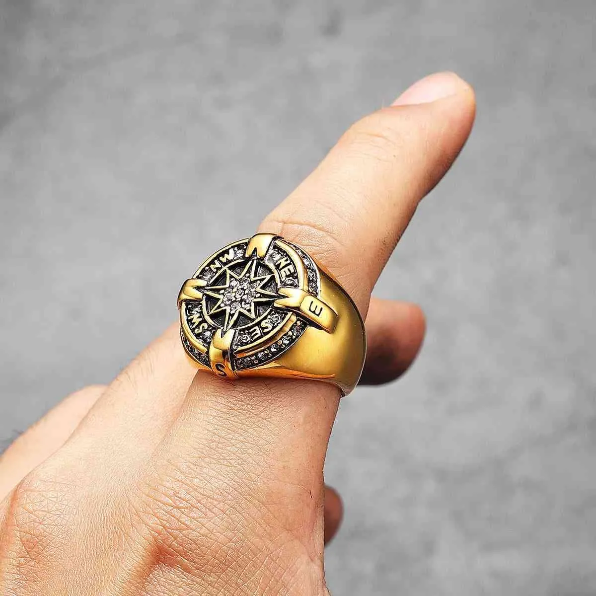 Luxury Compass Ring with Rhinestone