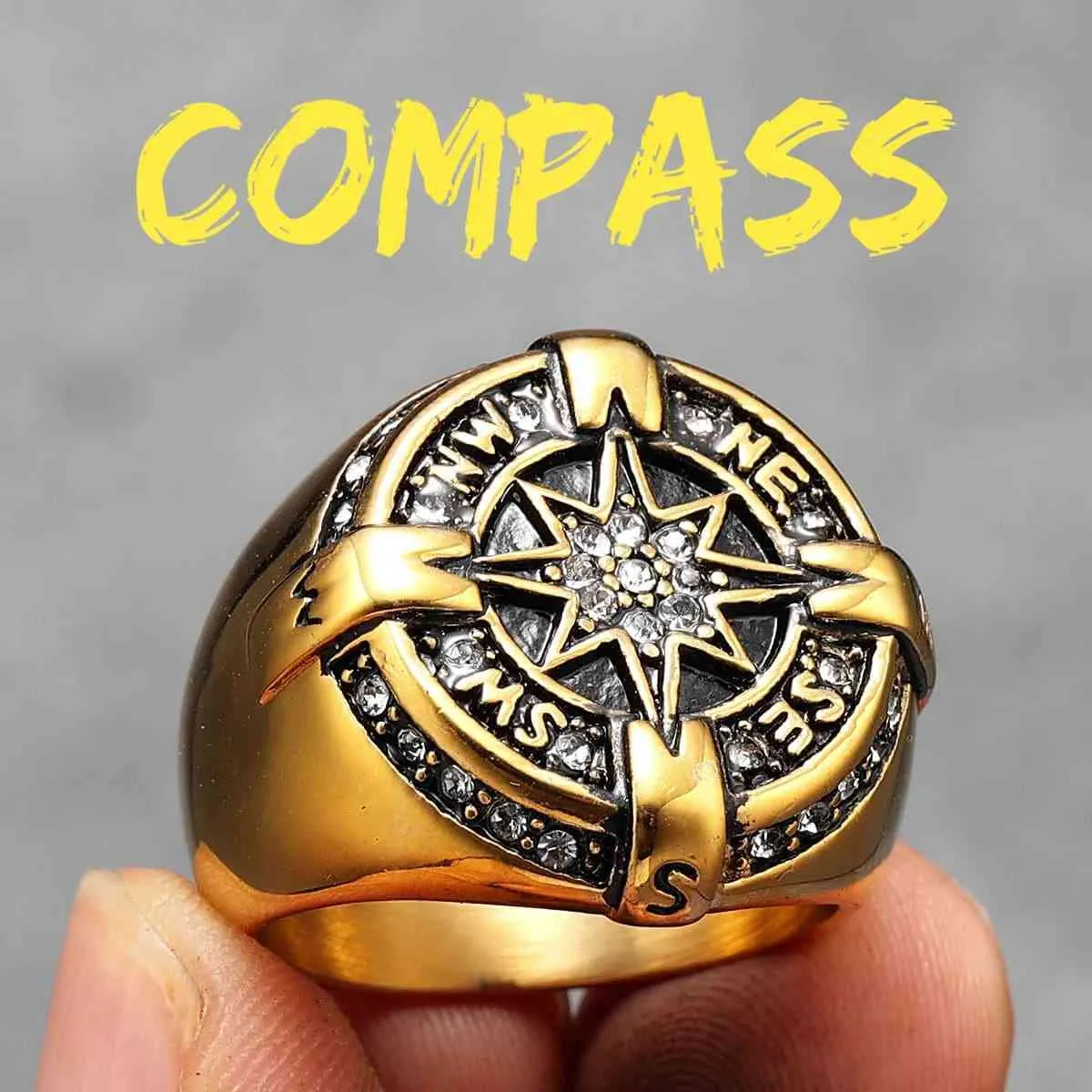 Luxury Compass Ring with Rhinestone