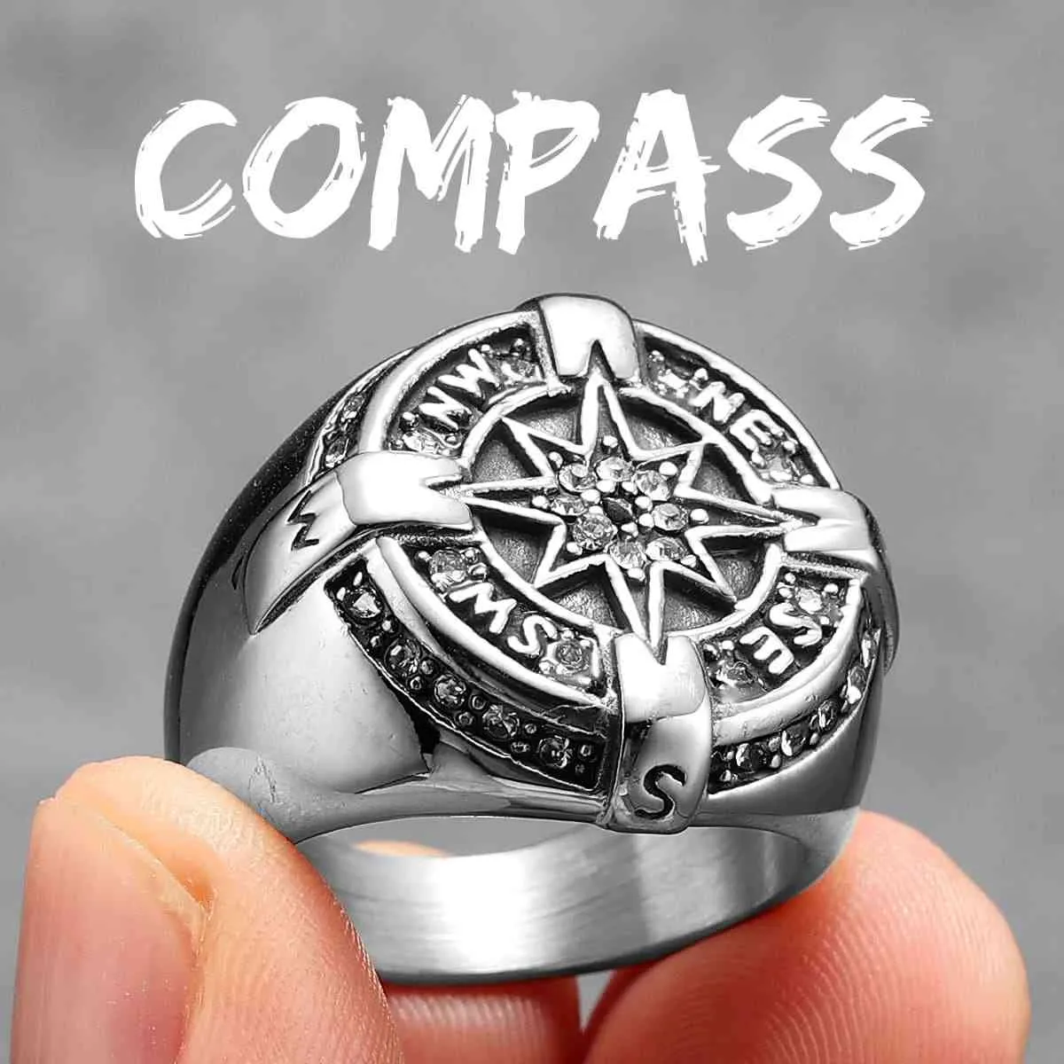 Luxury Compass Ring with Rhinestone