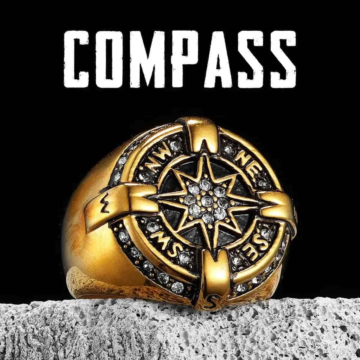 Luxury Compass Ring with Rhinestone
