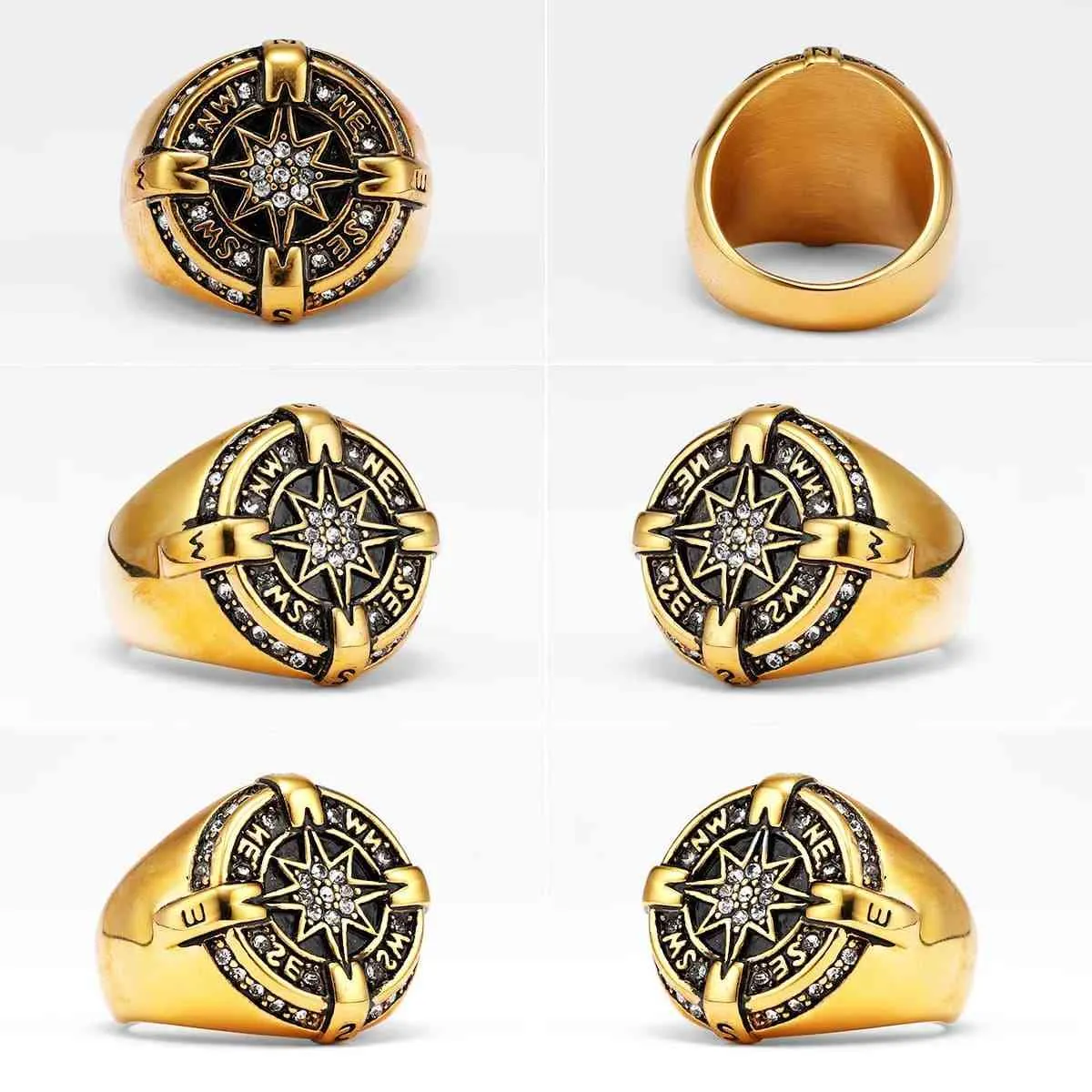 Luxury Compass Ring with Rhinestone