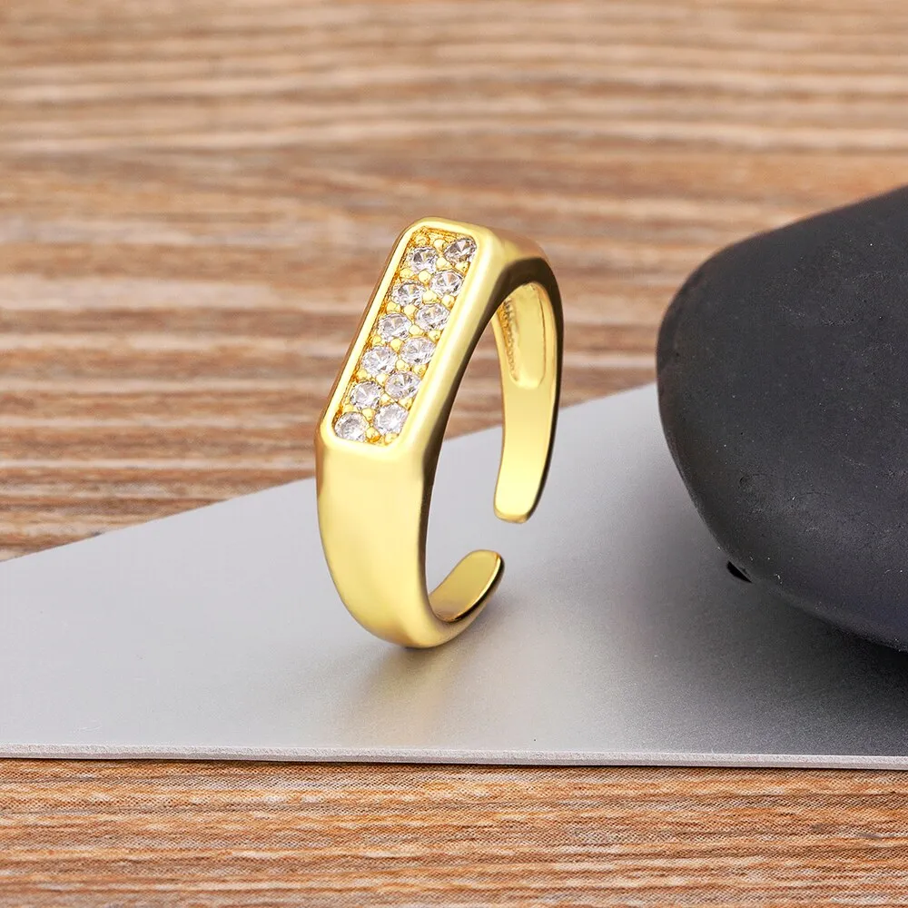 Luxury Female Gold Color Crystal Stone Ring