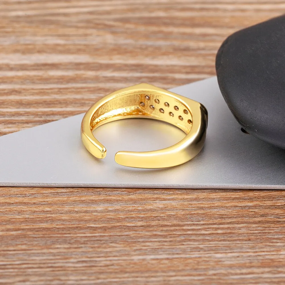 Luxury Female Gold Color Crystal Stone Ring