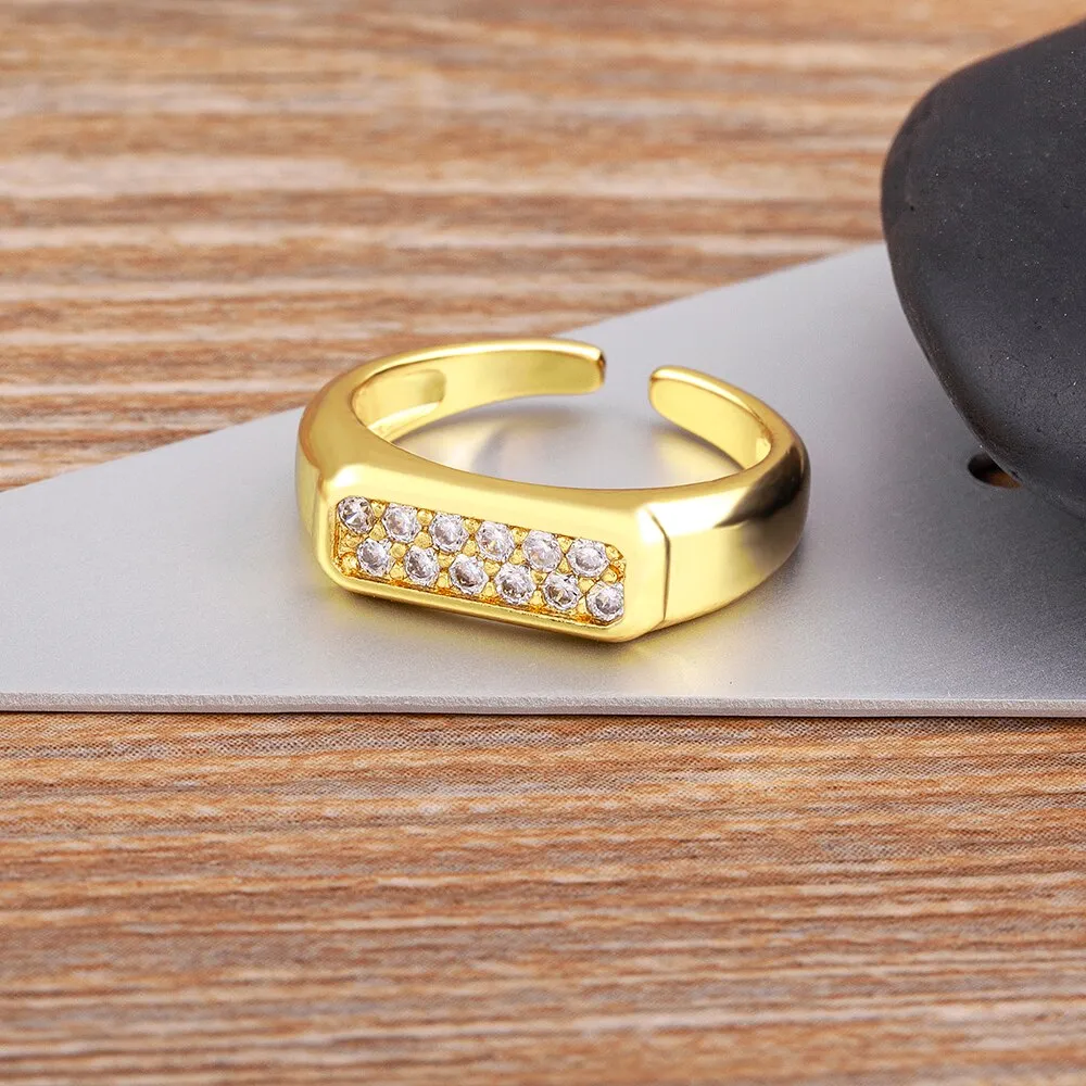 Luxury Female Gold Color Crystal Stone Ring