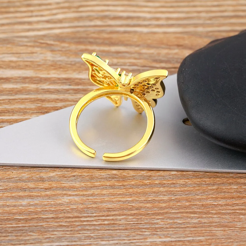 Luxury Zircon Lucky Butterfly Opening Rings for Woman
