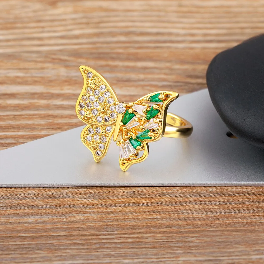 Luxury Zircon Lucky Butterfly Opening Rings for Woman