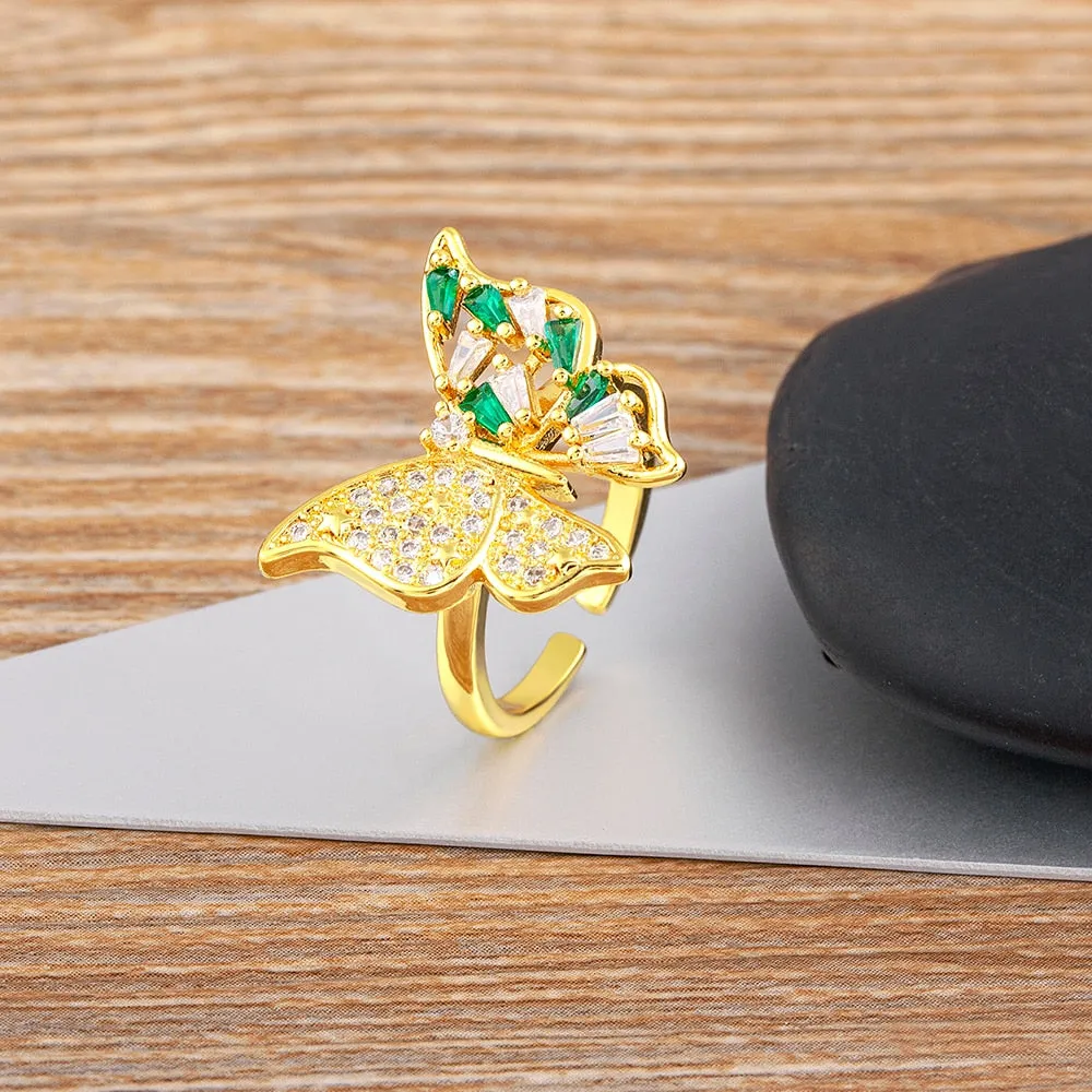 Luxury Zircon Lucky Butterfly Opening Rings for Woman