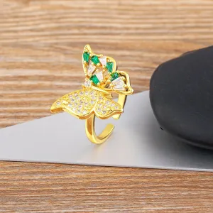 Luxury Zircon Lucky Butterfly Opening Rings for Woman