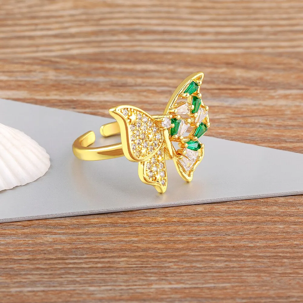 Luxury Zircon Lucky Butterfly Opening Rings for Woman