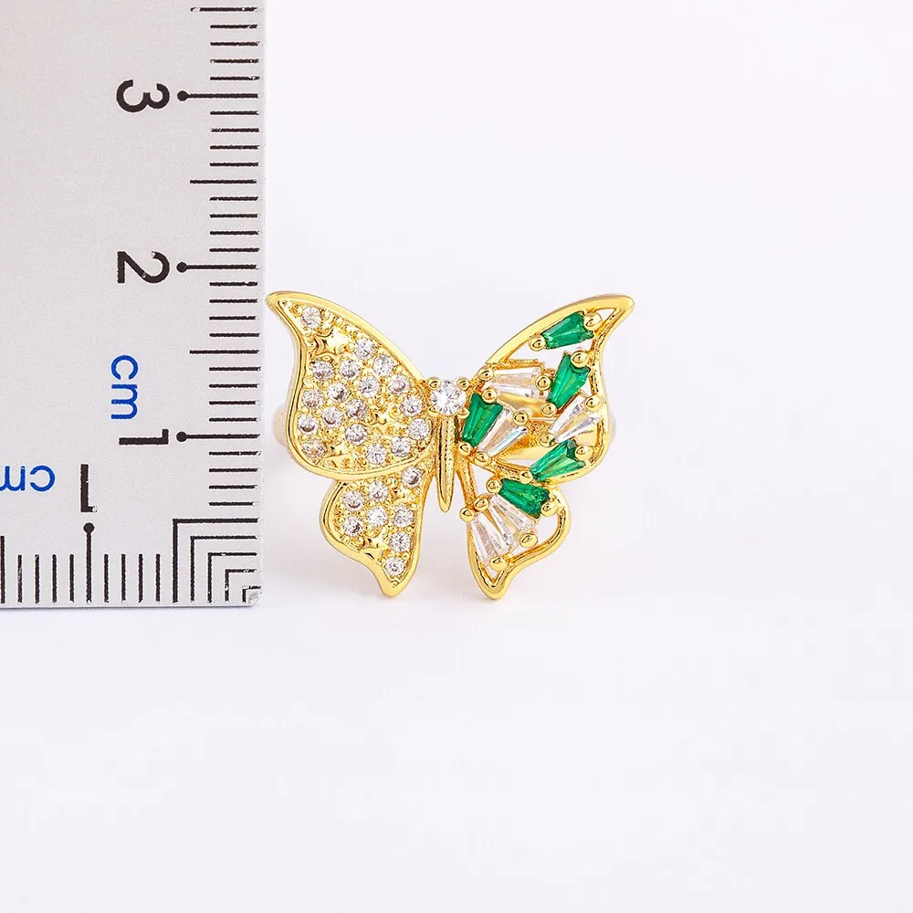 Luxury Zircon Lucky Butterfly Opening Rings for Woman