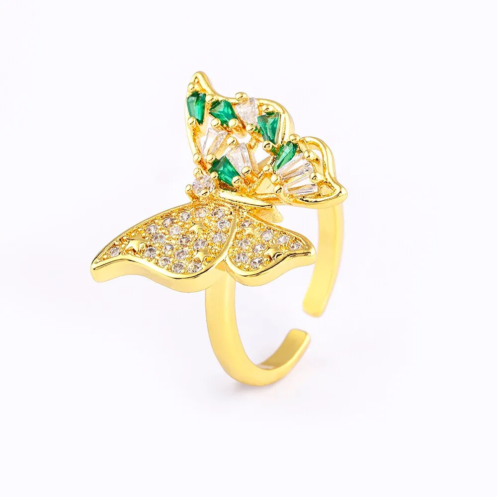 Luxury Zircon Lucky Butterfly Opening Rings for Woman