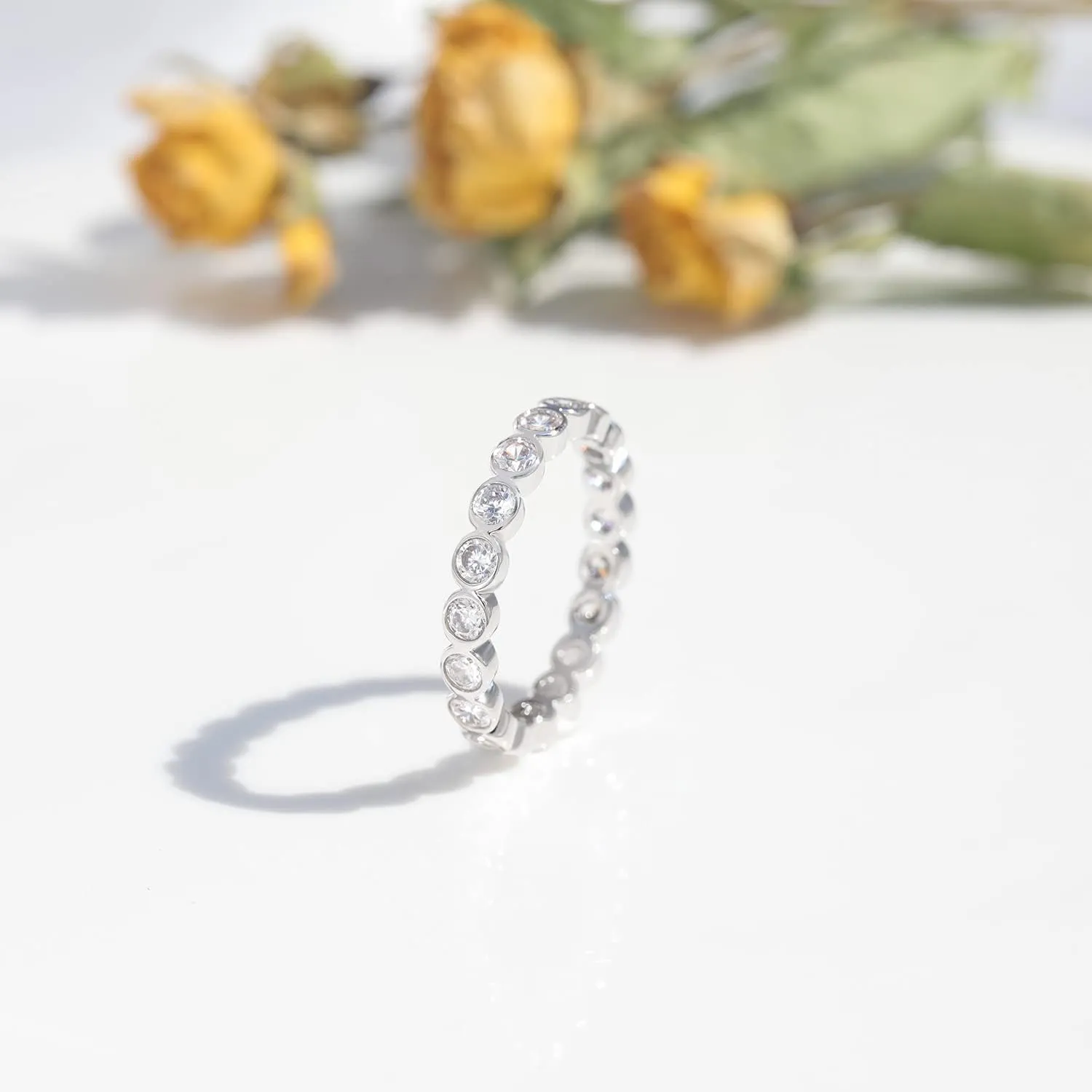 Mameloly 3.8mm Wedding Bands for Women Cubic Zirconia Full Eternity Stackable Engagement Promise Rings for Her Size 4-12