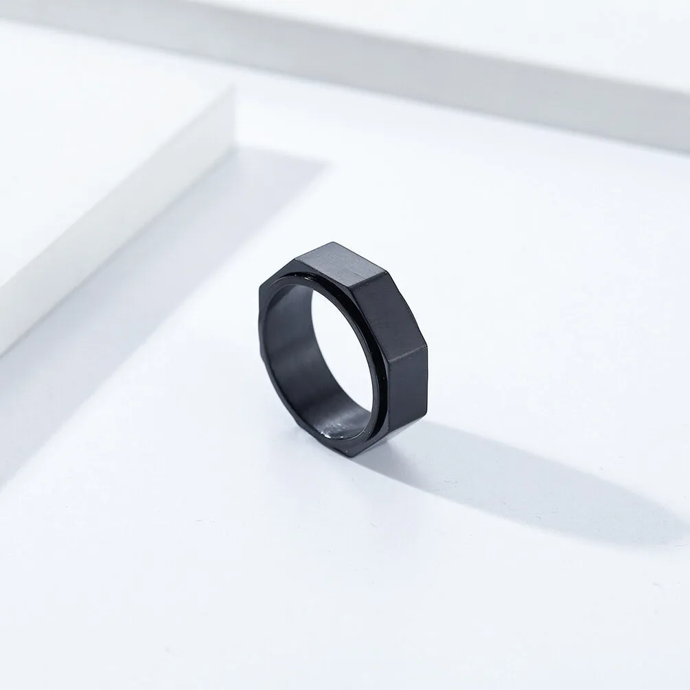 Minimalist Octagonal Nut Stainless Steel Spinner Ring