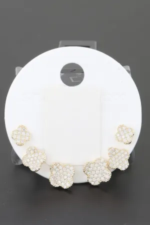 Multi Jeweled Clover Stud Earrings Set