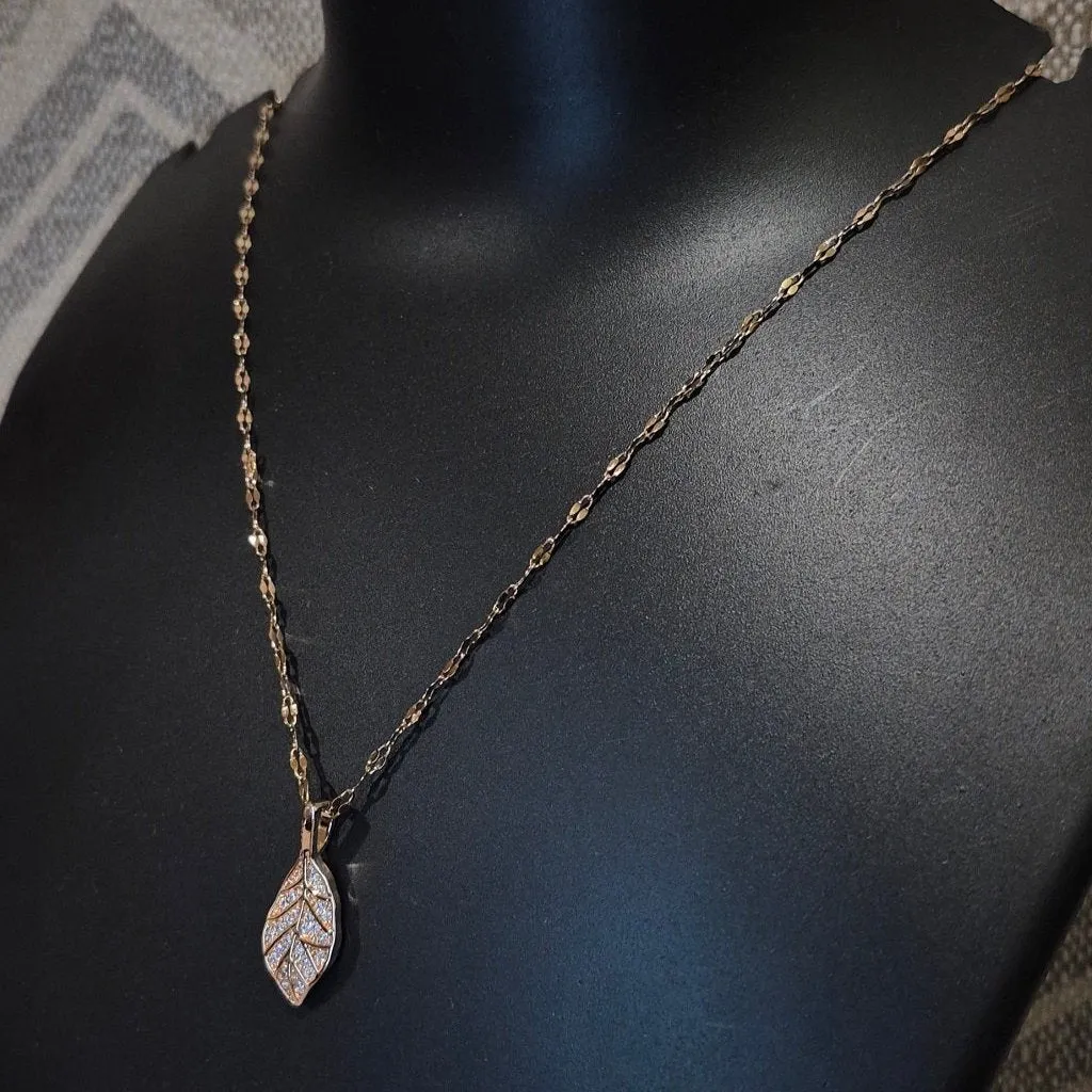 Neck chain with A.D leaf pendant just for her_Anti tarnish
