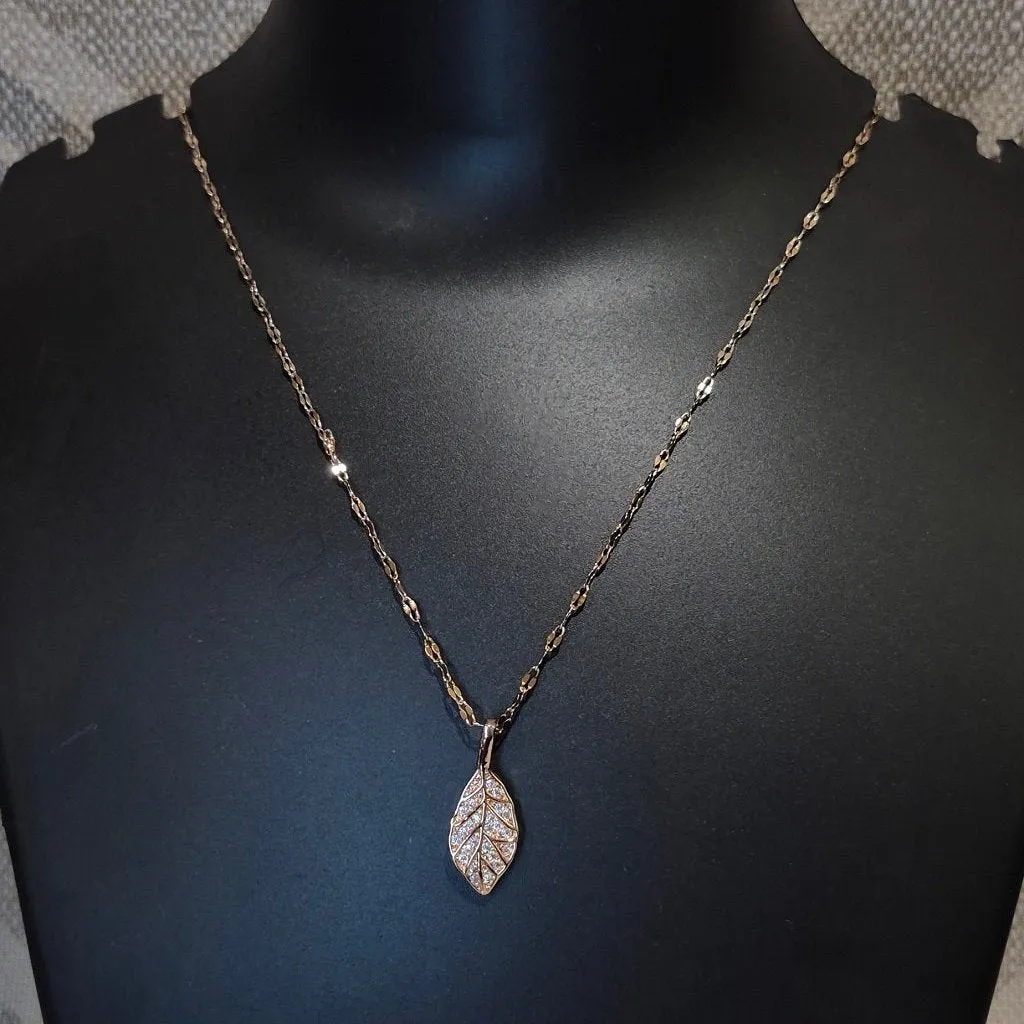 Neck chain with A.D leaf pendant just for her_Anti tarnish