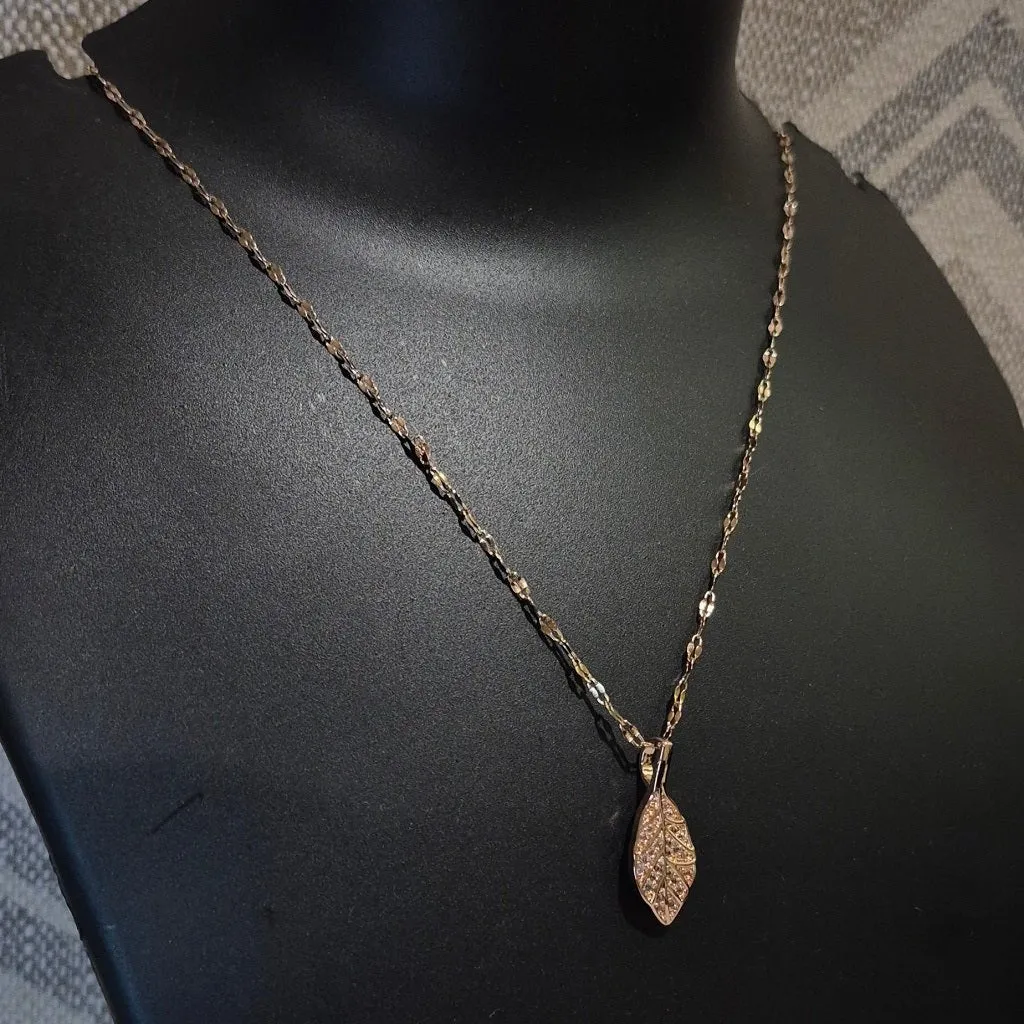 Neck chain with A.D leaf pendant just for her_Anti tarnish