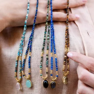 Necklace Colorful 3mm Beads with One Polished Stone