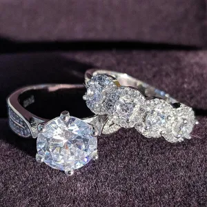 New Arrival Luxury Halo Silver Wedding Ring Set