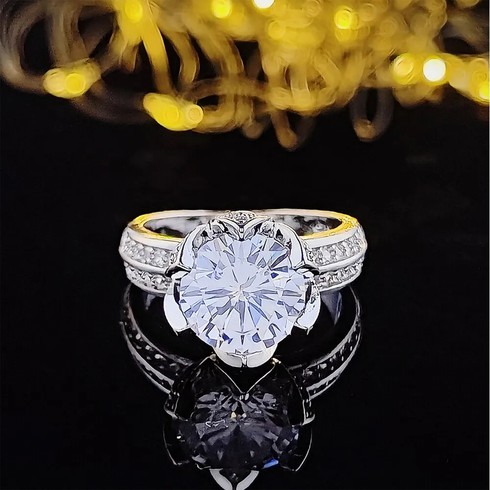 New Arrival Luxury Lotus Design Round Cut AAA  Quality CZ Diamonds Fashion Rings