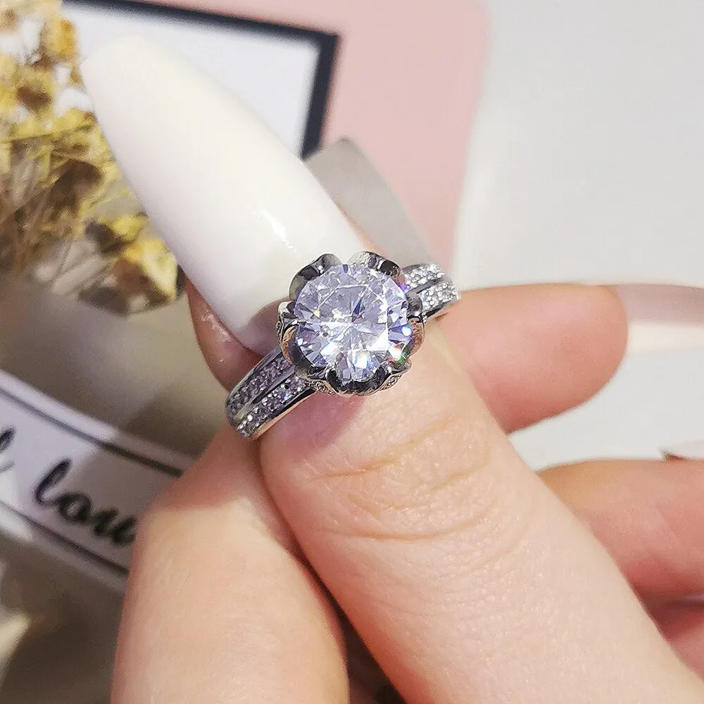 New Arrival Luxury Lotus Design Round Cut AAA  Quality CZ Diamonds Fashion Rings