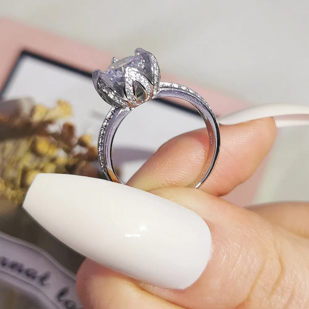 New Arrival Luxury Lotus Design Round Cut AAA  Quality CZ Diamonds Fashion Rings