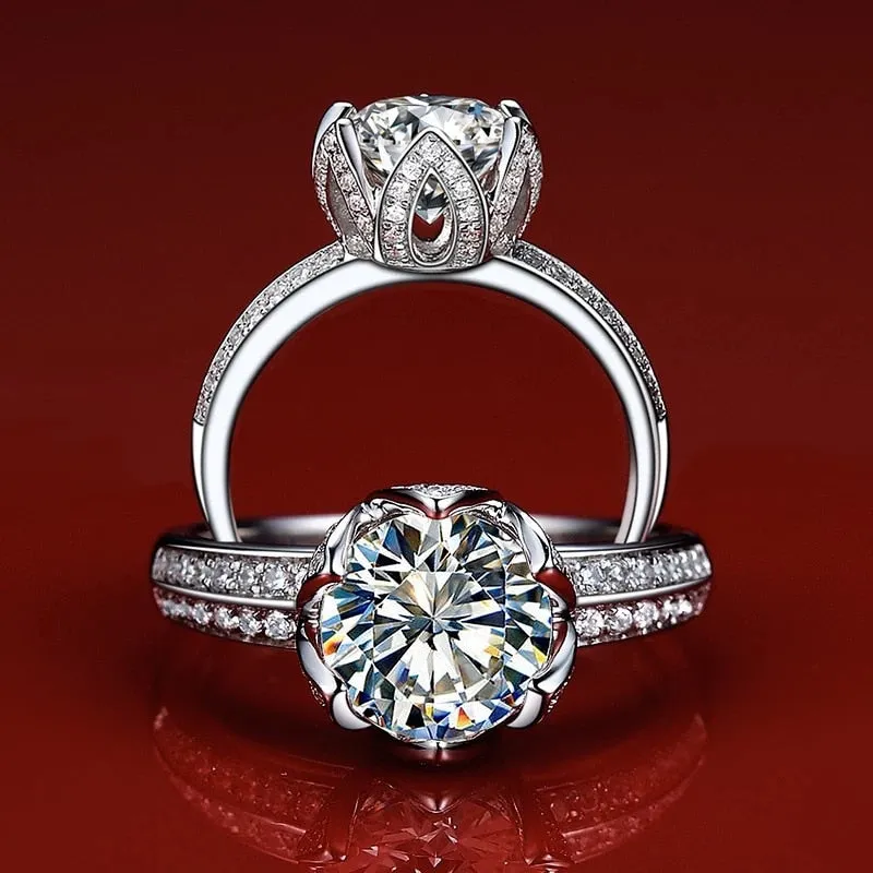 New Arrival Luxury Lotus Design Round Cut AAA  Quality CZ Diamonds Fashion Rings