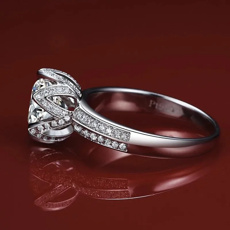 New Arrival Luxury Lotus Design Round Cut AAA  Quality CZ Diamonds Fashion Rings