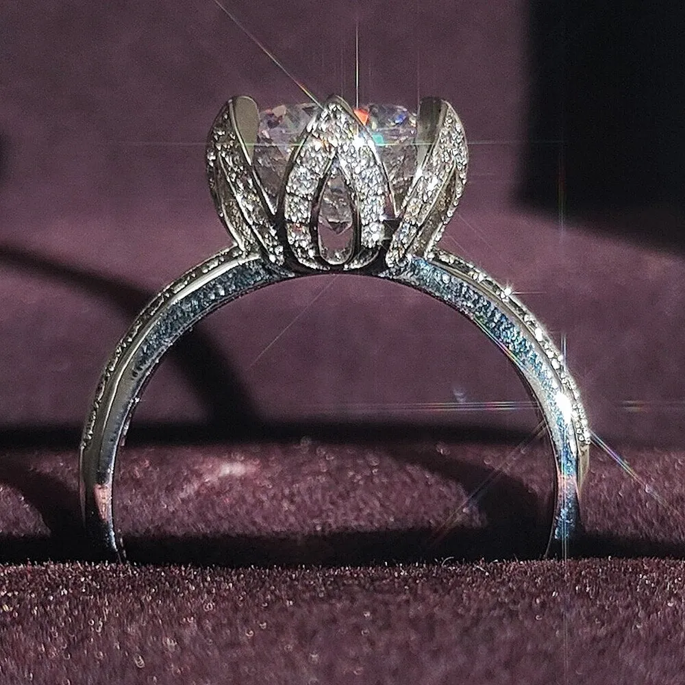 New Arrival Luxury Lotus Design Round Cut AAA  Quality CZ Diamonds Fashion Rings